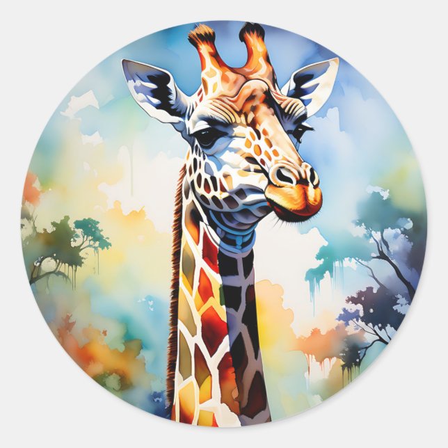 Safari Vibrant Giraffe in Wasserfarbe Runder Aufkleber (Vorderseite)