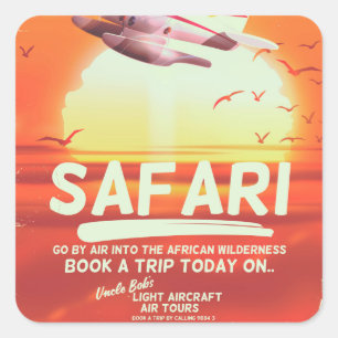 Safari Vintages Abenteuerposter. Quadratischer Aufkleber