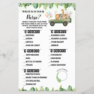 Safari Was ist in deiner Handtasche Baby Shower Sp Flyer