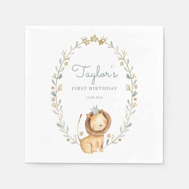 Safari Watercolor Löwe Prince Serviette (Vorderseite)