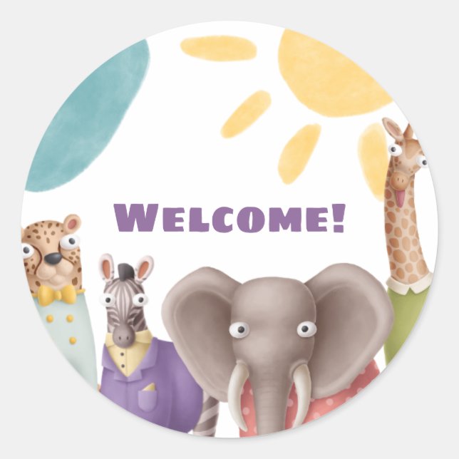 Safari Welcome Cupcake Topper Runder Aufkleber (Vorderseite)
