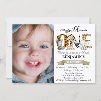 Safari Wild 1 1. Geburtstag mit Ihrem Foto Invit Einladung