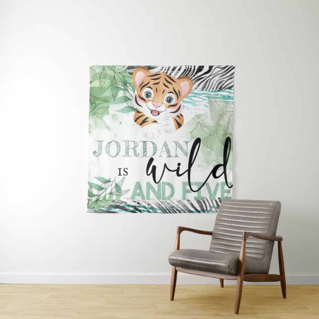 Safari Wild 5t Birthday Lion Personalisiert Tapest Wandteppich (Beispiel)