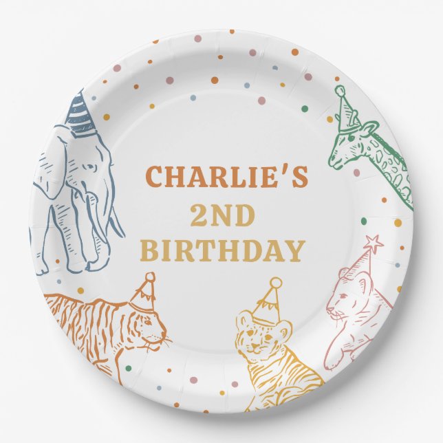 Safari Wild Animals 2nd Birthday Pappteller (Vorderseite)