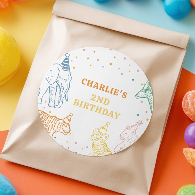 Safari Wild Animals 2nd Birthday Runder Aufkleber (Von Creator hochgeladen)
