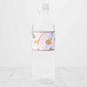 Safari Wild Animals Confetti Lila Geburtstagsparty Wasserflaschenetikett
