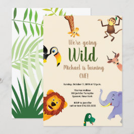 Safari Wild Animals Greenery 1. Geburtstag Einladung