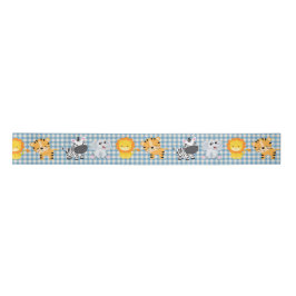 Safari Wild Animals on Gingham Satinband
