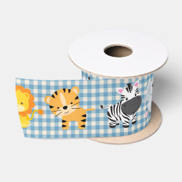 Safari Wild Animals on Gingham Satinband