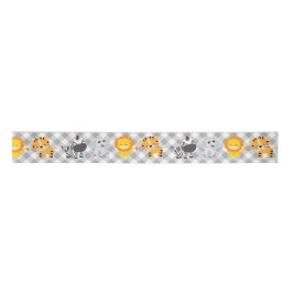 Safari Wild Animals on Gingham Satinband