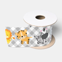 Safari Wild Animals on Gingham Satinband