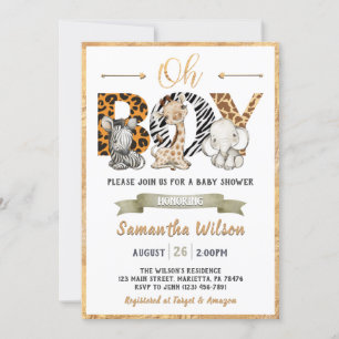 Safari Wild Baby Shower Gold Party Einladung