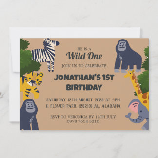 Safari Wild ein einfaches Niedliches erstes Geburt Einladung