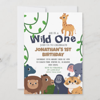 Safari Wild ein einfaches Niedliches erstes Geburt Einladung