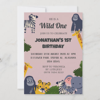 Safari Wild ein einfaches Niedliches erstes Geburt Einladung