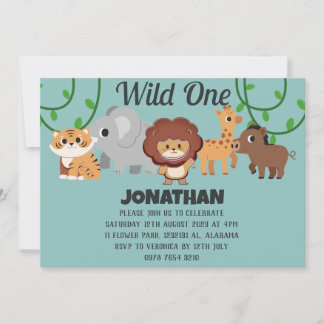 Safari Wild ein einfaches Niedliches First Geburts Einladung