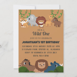 Safari Wild ein einfaches Niedliches First Geburts Einladung