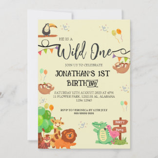 Safari Wild ein einfaches Niedliches First Geburts Einladung