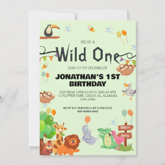 Safari Wild ein einfaches Niedliches First Geburts Einladung