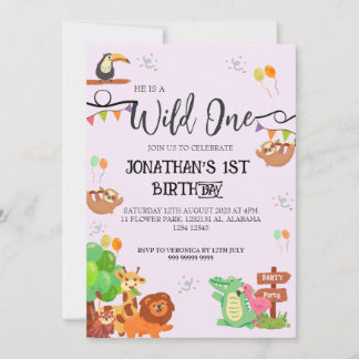 Safari Wild ein einfaches Niedliches First Geburts Einladung