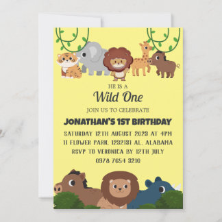 Safari Wild ein einfaches Niedliches First Geburts Einladung