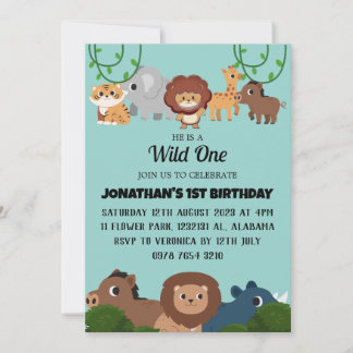 Safari Wild ein einfaches Niedliches First Geburts Einladung