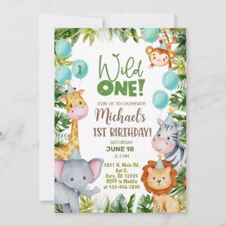 Safari Wild Ein Junge Einladung zum 1. Geburtstag.