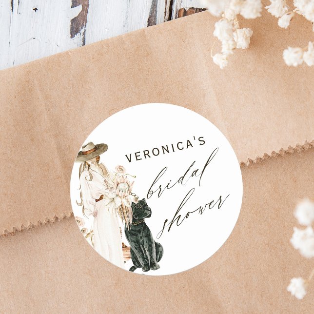 Safari Wild Leopard Boho Lady Brautparty Runder Aufkleber (Von Creator hochgeladen)