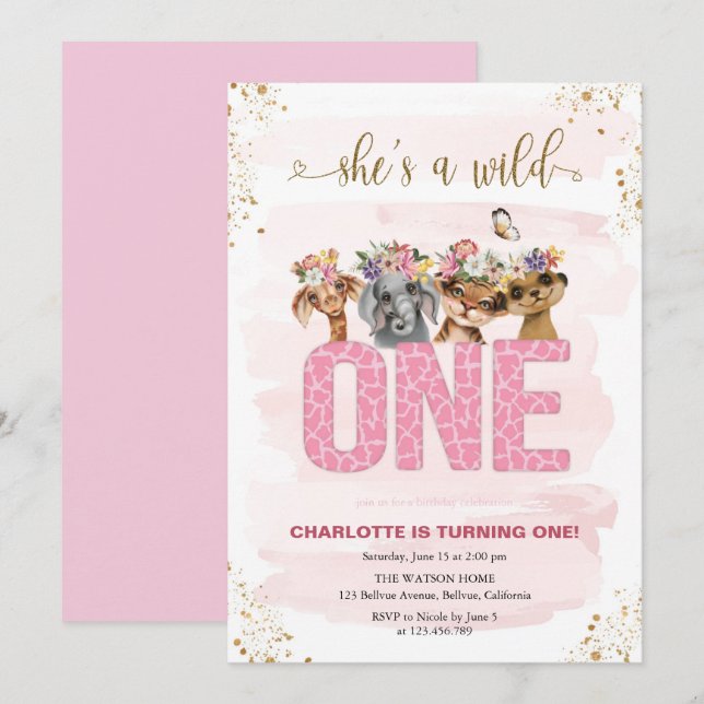 Safari Wild One 1. Geburtstag Einladung (Vorne/Hinten)