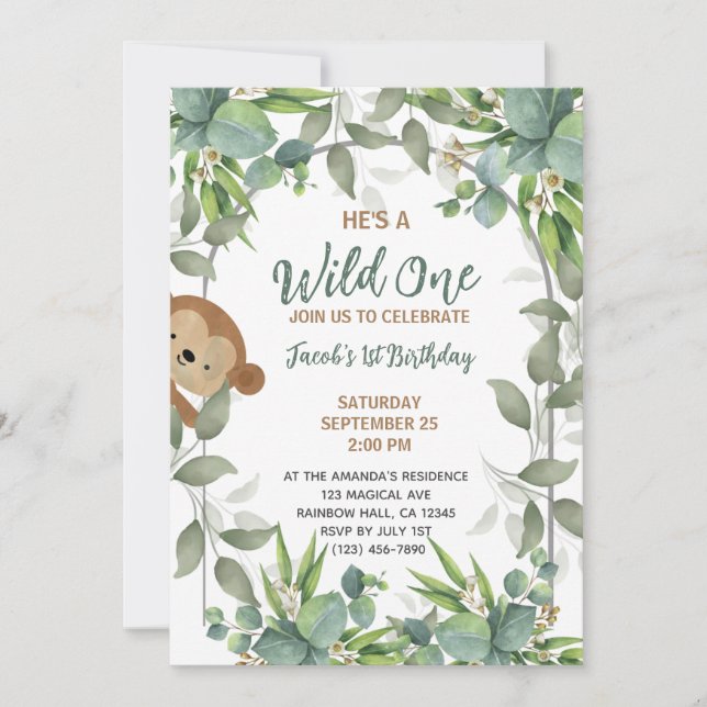Safari Wild One 1. Geburtstag Junge Einladung (Vorderseite)