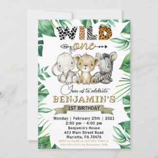 Safari Wild One 1. Geburtstag Lion Zebra Party Einladung