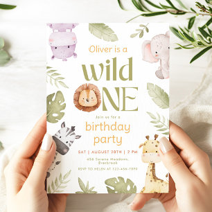 Safari Wild One 1. Geburtstagseinladung Einladung