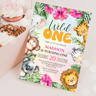 Safari Wild One 1. Girl Geburtstag Einladung