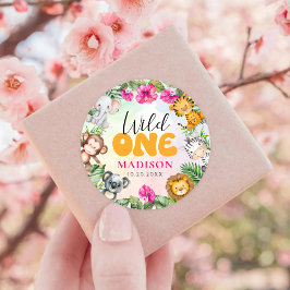 Safari Wild One 1. Girl Geburtstag Runder Aufkleber
