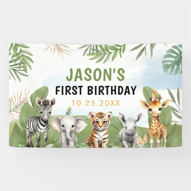Safari Wild One 1. Junge Geburtstag Banner (Horizontal)