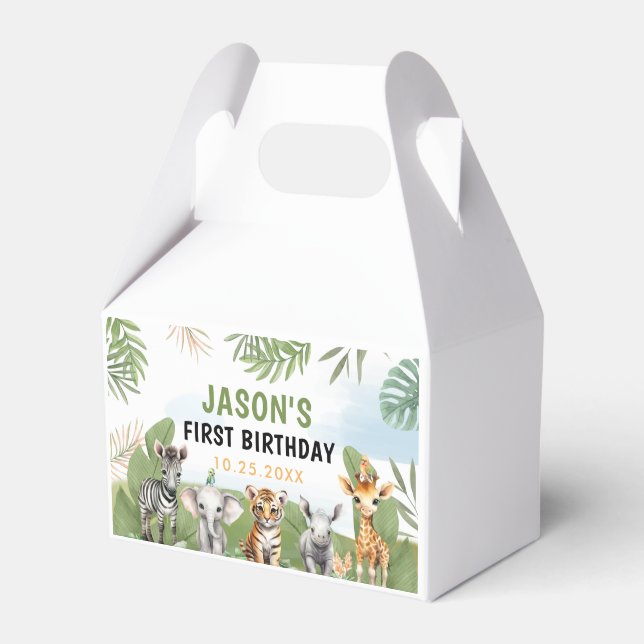 Safari Wild One 1. Junge Geburtstag Geschenkschachtel (Vorderseite)