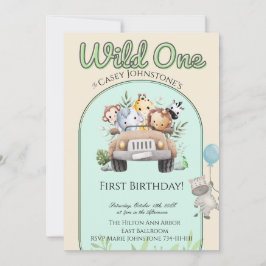 Safari Wild One 1 Photo Watercolor 1st Birthday  Einladung