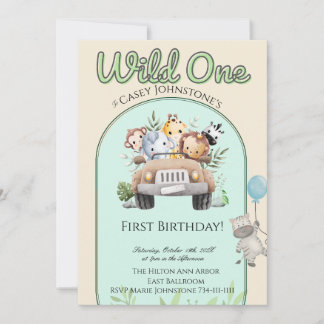 Safari Wild One 1 Photo Watercolor 1st Birthday  Einladung