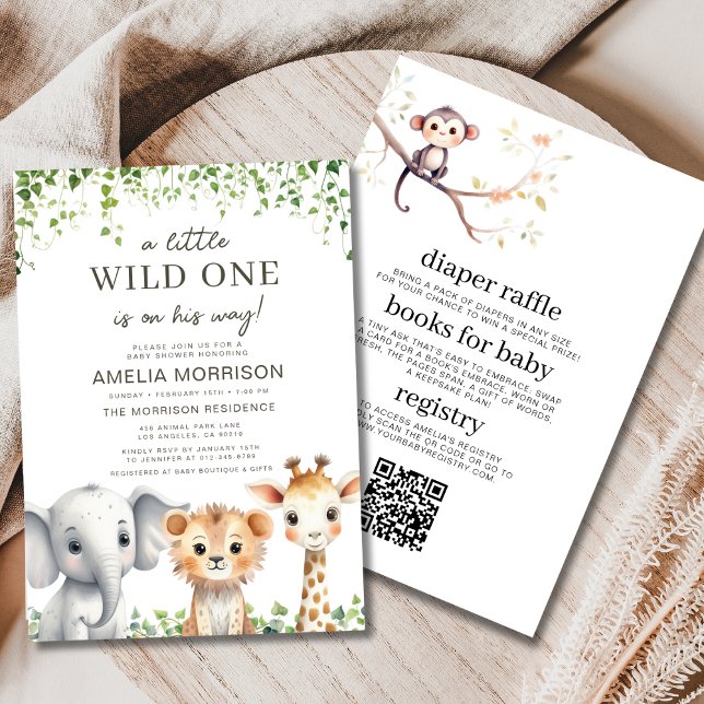 Safari Wild One All in One QR Code Kinderdusche Einladung (Von Creator hochgeladen)