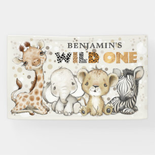 Safari Wild One Birthday Lion Elephant Giraffe Banner