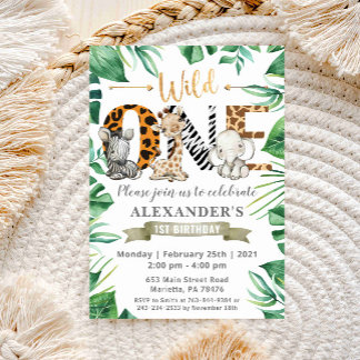 Safari Wild One Birthday Party Einladung
