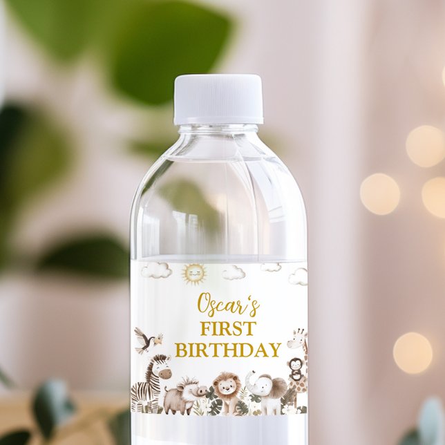 Safari Wild One Birthday Party Water Bottle Label Wasserflaschenetikett (Von Creator hochgeladen)