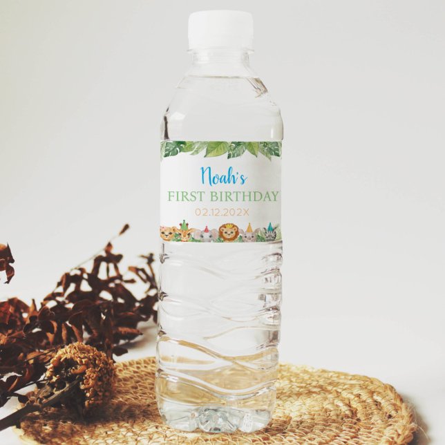 Safari Wild One Birthday Water Flasche Label Wasserflaschenetikett (Von Creator hochgeladen)