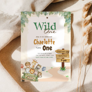 Safari Wild One Dschungel-Tier-Kinder 1. Geburts Einladung