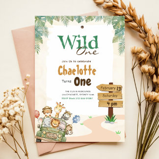 Safari Wild One | Dschungeltiere Baby 1. Geburtsta Einladung