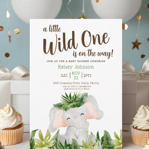 Safari Wild One Elephant Greenerenery Baby Shower Einladung