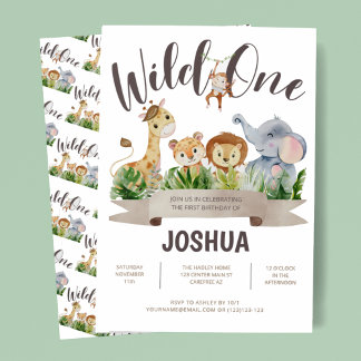 Safari Wild One Geburtstag Einladung