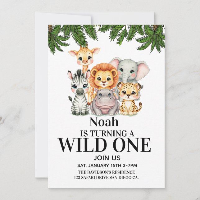 Safari Wild One Geburtstag Einladung (Vorderseite)