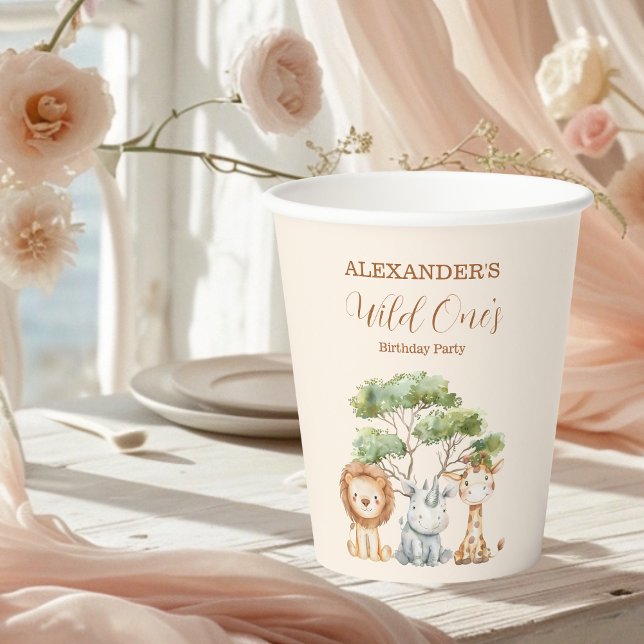 Safari Wild One Geburtstag Pappbecher (Von Creator hochgeladen)