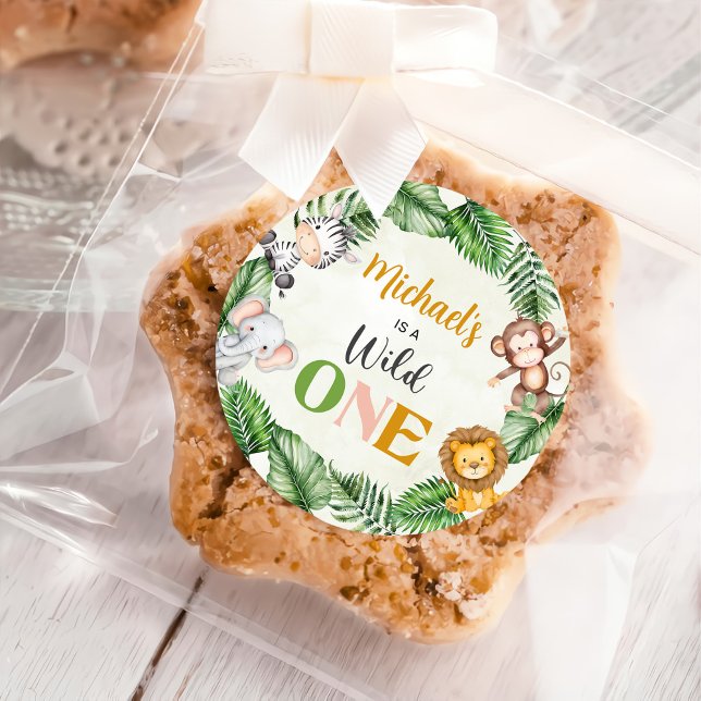 Safari Wild One Geburtstag Runder Aufkleber (Von Creator hochgeladen)